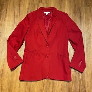 Chico's Blazer Red Women's Size 0‎ (XS) Pockets Polka Dot Lining Split Back